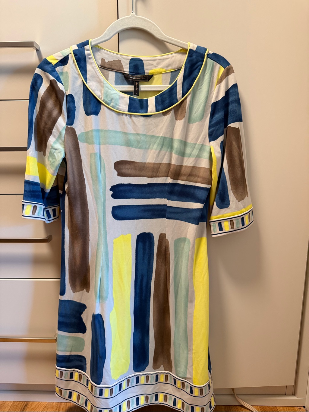 Bcbgmaxazria Multicolor Abstract Shift Dress - Blue, Yellow, Brown